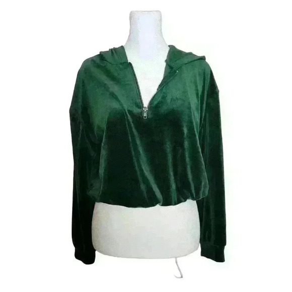 Jolie & Joy women's cropped velour green pullover hoodie size large - Picture 1 of 7